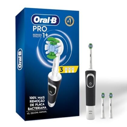 Aqui estão algumas opções de texto ALT para a imagem, usando "Escova Elétrica Oral-B", com diferentes níveis de detalhe: **Opções:** * **Curta e direta:** Escova Elétrica Oral-B * **Um pouco mais descritiva:** Escova Elétrica Oral-B da Série PRO 1+, preta. * **Destacando a marca:** Escova Elétrica Oral-B, modelo PRO Series 1+. A escolha do melhor texto ALT depende do contexto em que a imagem está sendo usada e do nível de detalhe que você deseja fornecer. Para um site de e-commerce, a opção mais descritiva pode ser útil. Para uma galeria de imagens mais geral, a opção curta pode ser suficiente.
