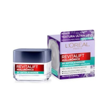 Aqui estão algumas opções de texto ALT para a imagem, usando "Revitalift Hialurônico Antioleosidade", com diferentes níveis de detalhe: **Opção 1 (Mais simples):** `Revitalift Hialurônico Antioleosidade` **Opção 2 (Um pouco mais descritiva):** `Pote de gel creme hidratante Revitalift Hialurônico Antioleosidade da L'Oréal Paris.` **Opção 3 (Focada nos benefícios):** `Revitalift Hialurônico Antioleosidade: Gel creme hidratante que preenche e controla a oleosidade da pele.` **Opção 4 (Incluindo a marca e tipo):** `L'Oréal Paris Revitalift Hialurônico Antioleosidade: Gel creme hidratante facial.` **Recomendação:** A opção **Opção 3** é uma boa escolha pois além de conter a palavra-chave principal, também menciona os benefícios do produto, o que pode ser útil para pessoas com deficiência visual que usam leitores de tela.