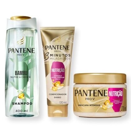 Aqui estão algumas opções de texto ALT para a imagem, usando "Pantene Nutrição Bambu", com diferentes níveis de detalhe: **Opção 1 (Mais simples):** ``` Pantene Nutrição Bambu: Kit completo para nutrição e crescimento capilar. ``` **Opção 2 (Um pouco mais detalhada):** ``` Pantene Nutrição Bambu: Shampoo, condicionador e máscara capilar para nutrir, fortalecer e estimular o crescimento dos cabelos. ``` **Opção 3 (Mais completa, se relevante para a imagem):** ``` Pantene Nutrição Bambu: Kit com shampoo, condicionador 3 Minutos Milagrosos e máscara capilar, mostrando embalagens verdes e detalhes dos produtos. ``` **Qual escolher?** * Se a imagem mostra principalmente os produtos em si, as opções 2 ou 3 são melhores. * Se a imagem é mais genérica, a opção 1 pode ser suficiente. Lembre-se de que o objetivo do texto ALT é descrever a imagem para pessoas com deficiência visual, permitindo que elas entendam o conteúdo visual. Adapte a descrição para ser o mais precisa e relevante possível.