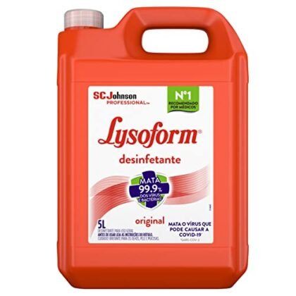 Aqui estão algumas opções de texto ALT para a imagem, focando em diferentes aspectos: **Opção 1 (Simples e direta):** `Lysoform Desinfetante Original, frasco de 5 litros.` **Opção 2 (Descrevendo o produto):** `Lysoform Desinfetante para limpeza pesada, embalagem econômica de 5L.` **Opção 3 (Focando na marca):** `Lysoform Desinfetante, a marca líder em desinfecção, em embalagem de 5 litros.` **Opção 4 (Incluindo o uso):** `Lysoform Desinfetante para limpeza e desinfecção de ambientes, embalagem de 5 litros.` **Opção 5 (Para acessibilidade total, se a imagem mostrar o frasco em detalhes):** `Lysoform Desinfetante Original, frasco branco com rótulo azul e texto "Lysoform Original" visível. Embalagem de 5 litros para limpeza pesada.` **Recomendação:** A escolha do melhor texto ALT depende do contexto da imagem e do objetivo do site. Se o foco é simplesmente identificar o produto, a opção 1 é suficiente. Se você quer destacar a marca ou o uso, as opções 3 e 4 são melhores. Se a imagem tem detalhes que podem ser relevantes para pessoas com deficiência visual, a opção 5 é a mais completa.