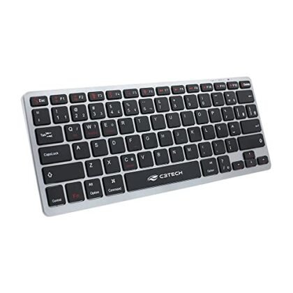 Aqui estão algumas opções de texto ALT para a imagem, considerando o título do produto e a ênfase em "Teclado Bluetooth Recarregável": **Opções concisas:** * Teclado Bluetooth Recarregável C3Tech K-BT50BK Preto * Teclado sem fio Bluetooth recarregável compacto. **Opções um pouco mais descritivas:** * Teclado Bluetooth recarregável C3Tech K-BT50BK preto, design compacto e sem fio. * Imagem de um teclado Bluetooth recarregável da C3Tech, modelo K-BT50BK, na cor preta. **Opção focada em acessibilidade (se a imagem for de close-up):** * Close-up de um teclado Bluetooth recarregável preto C3Tech K-BT50BK, mostrando o design compacto. A escolha ideal depende do contexto da imagem e do que você deseja enfatizar. Se a imagem é apenas para identificar o produto, a opção concisa é suficiente. Se a imagem mostra detalhes do design, a opção mais descritiva é melhor.