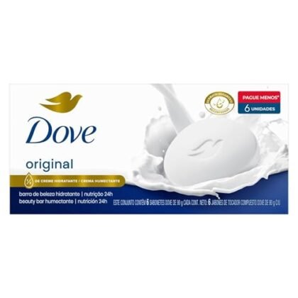 Aqui estão algumas opções de texto ALT para a imagem, usando "Dove Original" e considerando diferentes níveis de detalhe: **Opção 1 (Simples e direta):** `Dove Original: Sabonete em Barra Branco, embalagem com 6 unidades.` **Opção 2 (Um pouco mais descritiva):** `Dove Original: Pacote com 6 sabonetes em barra Dove Branco de 90g cada.` **Opção 3 (Focada na marca):** `Dove Original: Uma caixa de Sabonete em Barra Dove Branco, sinônimo de cuidado e hidratação para a pele.` **Opção 4 (Considerando acessibilidade):** `Imagem de uma embalagem com 6 sabonetes em barra Dove Original Branco. O texto na embalagem indica "Sabonete em Barra Dove Branco 90 GR 6 unidades".` **Qual escolher?** * Se o foco é puramente identificar o produto, a **opção 1** é suficiente. * Se quiser dar um pouco mais de informação, a **opção 2** é uma boa escolha. * Se a intenção é reforçar o valor da marca, a **opção 3** funciona bem. * Se a prioridade é acessibilidade e garantir que a descrição seja completa, a **opção 4** é a mais recomendada. A melhor opção dependerá do contexto da imagem e do seu objetivo.