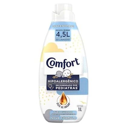 Aqui estão algumas opções de texto ALT, variando em descrição e foco, usando "Comfort Puro Cuidado": **Opções Curtas e Diretas:** * Comfort Puro Cuidado * Amaciante Comfort Puro Cuidado **Opções Mais Descritivas:** * Embalagem do amaciante concentrado Comfort Puro Cuidado 1L. * Frasco branco do amaciante Comfort Puro Cuidado. * Comfort Puro Cuidado para roupas macias e com perfume suave. **Opções focadas no benefício:** * Comfort Puro Cuidado: ideal para peles sensíveis. * Comfort Puro Cuidado: maciez e cuidado para suas roupas. A melhor opção dependerá do contexto em que a imagem está sendo usada. Se for em um e-commerce, uma descrição mais direta como "Comfort Puro Cuidado" ou "Amaciante Comfort Puro Cuidado" pode ser suficiente. Se for em um blog sobre cuidados com a roupa, uma descrição mais detalhada destacando o benefício para peles sensíveis pode ser mais apropriada.