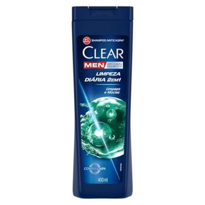 Aqui estão algumas opções de texto ALT para a imagem, utilizando "Clear Men Anticaspa", com variações para diferentes níveis de detalhe: * **Opção 1 (Simples):** Clear Men Anticaspa * **Opção 2 (Um pouco mais descritiva):** Clear Men Anticaspa, shampoo 2 em 1 para limpeza diária. * **Opção 3 (Mais detalhada):** Embalagem do shampoo Clear Men Anticaspa Limpeza Diária 2 em 1, 400ml. **Qual escolher?** A escolha depende do contexto da imagem e do seu público. Se a imagem é autoexplicativa e você precisa de algo rápido, a Opção 1 é suficiente. Se você precisa de mais detalhes, a Opção 2 ou 3 são melhores. A Opção 3 é mais útil se a embalagem e o tamanho do produto são relevantes.