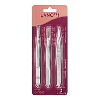 **Opções de texto ALT para a imagem:** * **Kit Pinças Sobrancelha Lanossi Silver com pontas reta, chanfrada e fina.** * **Kit Pinças Sobrancelha profissional Lanossi Silver para modelar e remover pelos.** * **Pinças para sobrancelha Lanossi Silver em kit com diferentes pontas para precisão.** * **Kit Pinças Sobrancelha Lanossi Silver para design de sobrancelhas.** * **Foto de um Kit Pinças Sobrancelha Lanossi Silver com três pinças de pontas diferentes.**