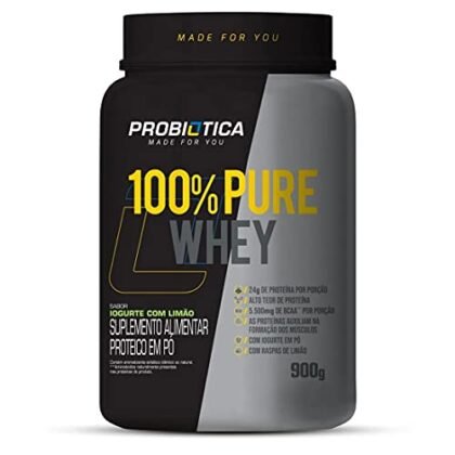 Aqui estão algumas opções de texto ALT para a imagem, usando a palavra-chave "Whey Protein", variando em detalhe: **Opção 1 (Simples e direta):** `Whey Protein Probiótica sabor Iogurte com Limão. Embalagem de 900g.` **Opção 2 (Um pouco mais descritiva):** `Pote de Whey Protein 100% Pure da Probiótica, sabor Iogurte com Limão. Suplemento alimentar para atletas e praticantes de atividade física.` **Opção 3 (Foco na marca e sabor):** `Embalagem de 900g do Whey Protein Probiótica 100% Pure, um suplemento proteico de alta qualidade com delicioso sabor de Iogurte com Limão.` **Opção 4 (Considerando a busca):** `Probiótica 100% Pure Whey, sabor Iogurte com Limão, disponível em pote de 900g. Ideal para quem busca um bom Whey Protein para ganho de massa muscular.` **Qual escolher?** * **Se o objetivo é apenas identificar o produto:** Opção 1 * **Se o objetivo é fornecer mais informações contextuais:** Opção 2 ou 3 * **Se o objetivo é otimizar para mecanismos de busca (SEO):** Opção 4 (mas use com moderação, não faça keyword stuffing). Lembre-se de escolher o texto ALT que melhor se adapta ao contexto da página onde a imagem está inserida. O mais importante é que seja conciso, relevante e informativo para quem não pode ver a imagem.