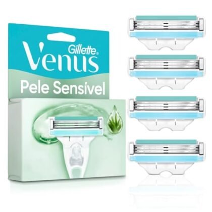 Aqui estão algumas opções de texto ALT para a imagem, considerando a descrição fornecida: **Opção 1 (Simples e direta):** `Venus Pele Sensível: Carga para Aparelho de Depilar com Aloe Vera` **Opção 2 (Um pouco mais descritiva):** `Cargas Venus Pele Sensível com Aloe Vera para Aparelho de Depilar Gillette Venus` **Opção 3 (Focada nos benefícios):** `Venus Pele Sensível: Cargas para depilação suave com Aloe Vera para peles sensíveis` **Opção 4 (Se a imagem mostrar a embalagem):** `Embalagem com 4 Cargas Venus Pele Sensível para Aparelho de Depilar Gillette Venus` **Qual escolher?** * **Se o contexto for de um anúncio focado no produto específico, a opção 1 ou 2 são boas escolhas.** * **Se o foco for destacar a suavidade e o benefício para peles sensíveis, a opção 3 é melhor.** * **Se a imagem mostrar claramente a embalagem, a opção 4 pode ser mais informativa.** Lembre-se que o texto ALT ideal deve ser conciso e descrever com precisão o conteúdo da imagem, ajudando os usuários com deficiência visual e otimizando para SEO.