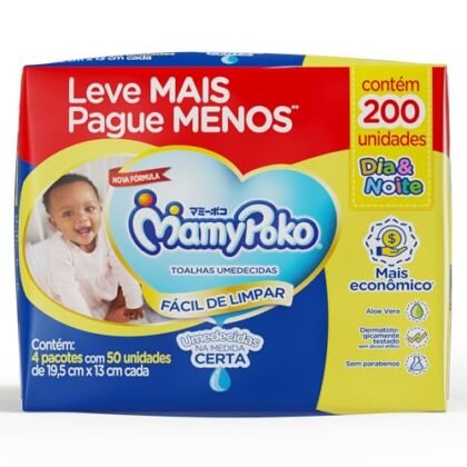 Aqui estão algumas opções de texto ALT, variando em detalhe e foco: * **Opção 1 (Curta e direta):** MamyPoko Dia&Noite * **Opção 2 (Um pouco mais descritiva):** Embalagem de lenços umedecidos MamyPoko Dia&Noite. * **Opção 3 (Focando no produto):** Lenços umedecidos MamyPoko Dia&Noite. * **Opção 4 (Informação adicional, se relevante):** MamyPoko Dia&Noite, embalagem com 200 unidades. A melhor opção depende do contexto da imagem e da página. Se a imagem é apenas decorativa, a opção mais curta é suficiente. Se a imagem é parte importante da descrição do produto, uma opção mais descritiva é melhor.