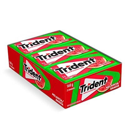 **Opções de texto ALT, variando em detalhe:** * **Opção 1 (Curta e direta):** Trident Melancia * **Opção 2 (Um pouco mais descritiva):** Chiclete Trident Melancia. * **Opção 3 (Considerando acessibilidade):** Embalagem de chiclete Trident sabor melancia. A escolha depende do contexto da imagem e do nível de detalhe desejado. Se a imagem for apenas para ilustrar o produto, a opção mais curta (Opção 1) é suficiente. Se a imagem for para fins de identificação ou acessibilidade, as opções mais longas (Opção 2 ou Opção 3) são mais adequadas.