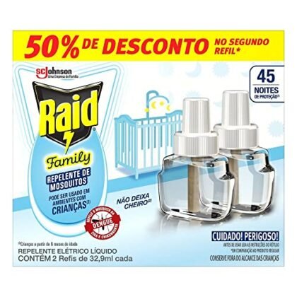 Aqui estão algumas opções de texto ALT para a imagem, usando "Raid Refil", com variações de detalhe e foco: **Opção 1 (Mais simples e direta):** `Raid Refil para repelente elétrico líquido, proteção para a família.` **Opção 2 (Um pouco mais descritiva):** `Raid Refil: Refil de repelente elétrico líquido Raid Family, com até 45 noites de proteção por unidade.` **Opção 3 (Focando na quantidade):** `Raid Refil: Embalagem com 2 refis de repelente elétrico líquido Raid Family, com 32,9ml cada.` **Opção 4 (Com palavras-chave):** `Raid Refil: Refil repelente elétrico líquido, marca Raid, ideal para proteção contra mosquitos e pernilongos.` **Qual escolher?** A melhor opção depende do contexto da imagem e do que você quer destacar. Se a imagem for pequena e o objetivo é apenas identificar o produto, a Opção 1 é suficiente. Se a imagem for maior e você quiser fornecer mais informações, as Opções 2 ou 3 são melhores. A Opção 4 pode ser útil para otimização de SEO. **Dicas adicionais:** * Mantenha o texto ALT conciso e informativo. * Evite usar frases genéricas como "imagem de..." ou "foto de...". * Se possível, inclua palavras-chave relevantes para o produto. * Pense em como uma pessoa com deficiência visual se beneficiaria da descrição.