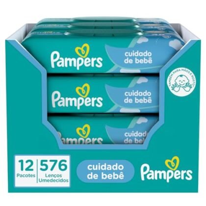 Aqui estão algumas opções de texto ALT para a imagem dos "Lenços Umedecidos Pampers", variando em detalhe: **Opção 1 (Curta e direta):** `Lenços Umedecidos Pampers` **Opção 2 (Um pouco mais descritiva):** `Lenços Umedecidos Pampers para cuidado do bebê.` **Opção 3 (Enfatizando a embalagem):** `Embalagem de Lenços Umedecidos Pampers.` **Opção 4 (Ideal se a imagem mostrar um detalhe específico):** * Se a imagem mostrar uma embalagem com a quantidade: `Embalagem de Lenços Umedecidos Pampers com 576 unidades.` * Se a imagem mostrar um bebê sendo limpo: `Bebê sendo limpo com Lenços Umedecidos Pampers.` **Qual escolher?** A melhor opção depende do contexto da imagem e da página onde ela está inserida. Se a imagem é apenas ilustrativa e o texto ao redor já descreve o produto, a opção curta (Opção 1) é suficiente. Se você precisa ser mais específico, use as opções mais detalhadas. Se houver destaque para o tamanho da embalagem, cite-o no ALT.