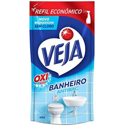 Aqui estão algumas opções de texto ALT para a imagem, variando em detalhes: **Opção 1 (Simples e direta):** `Veja Banheiro Oxi Refil Econômico` **Opção 2 (Um pouco mais descritiva):** `Refil econômico de Veja Banheiro Oxi para limpeza de banheiro.` **Opção 3 (Focando na marca e benefício):** `Veja Banheiro Oxi: limpeza eficaz e econômica para o seu banheiro.` **Opção 4 (Para acessibilidade, descrevendo o que é):** `Embalagem refil transparente de 400ml do limpador Veja Banheiro Oxi.` **Opção 5 (Se a embalagem estiver em destaque):** `Refil do limpador Veja Banheiro Oxi com a embalagem transparente exibindo o líquido.` A melhor opção dependerá do contexto da imagem e do que você quer destacar. Se a imagem for apenas do produto em si, a opção 1 ou 2 são boas escolhas. Se você quiser enfatizar a marca ou o benefício, use a opção 3. Se o foco é acessibilidade e descrição da imagem, a opção 4 ou 5 são melhores.