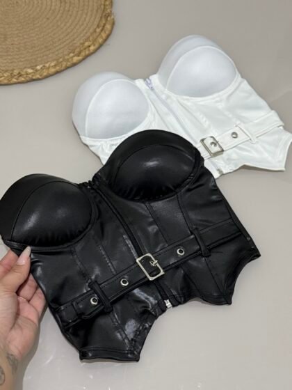 CROPPED EM CIRRÊ COM ZÍPER, FIVELA E BOJO – Imagem 1 [nsid:902231214]