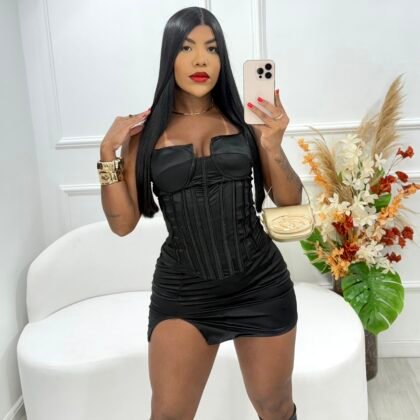 VESTIDO CORSELET EM MALHA PRADA, COM BARBATANAS. BOJO E REGULAGEM NAS ALÇAS – Imagem 1 [nsid:912909231]