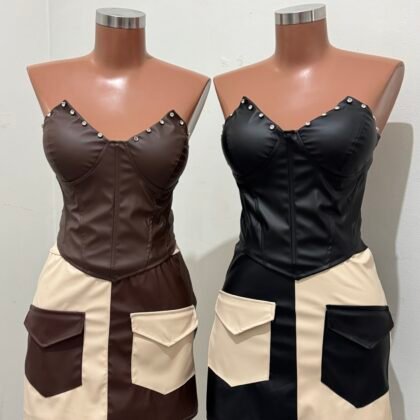 CORSELET CRAVEJADO EM COURO FAKE COM BARBATANAS, BOJO E REGULAGEM NAS COSTAS – Imagem 1 [nsid:907628481]
