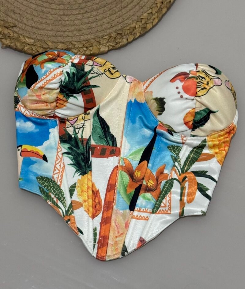 CORSELET ESTAMPA DIGITAL EM MONTARIA FORRADA COM BARBATANAS, BOJO E REGULAGEM ATRÁS – Imagem 5 [nsid:812030782]