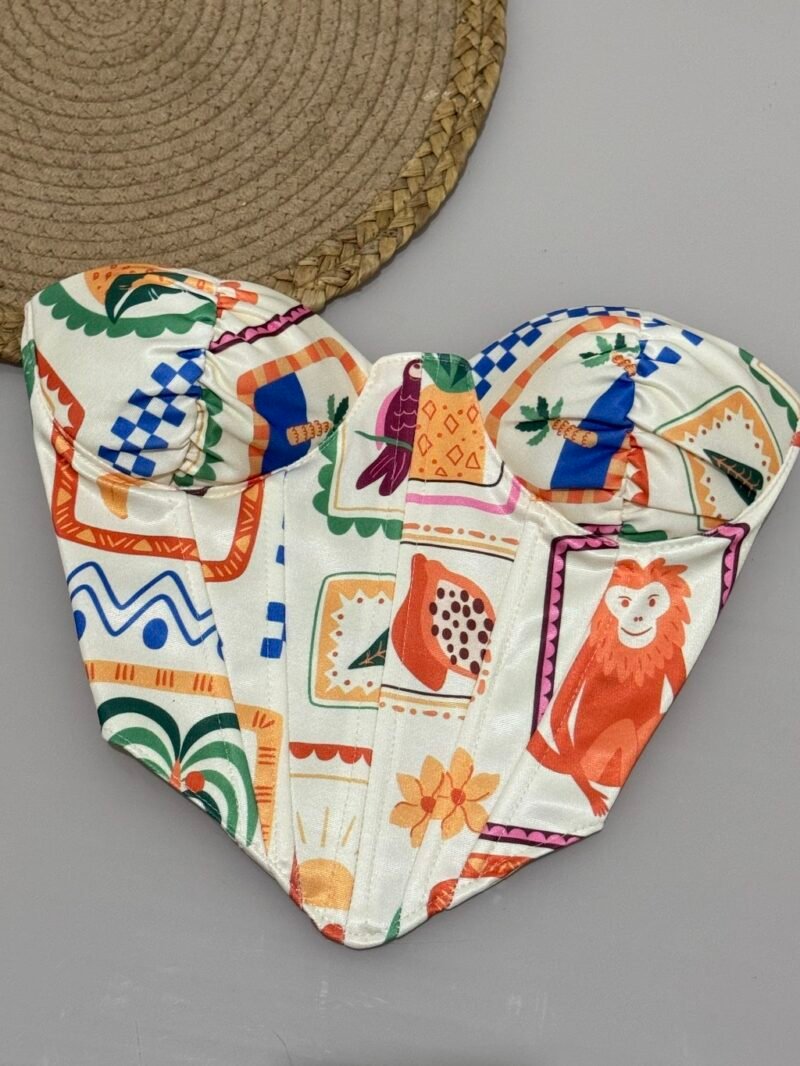 CORSELET ESTAMPA DIGITAL EM MONTARIA FORRADA COM BARBATANAS, BOJO E REGULAGEM ATRÁS – Imagem 6 [nsid:812030772]