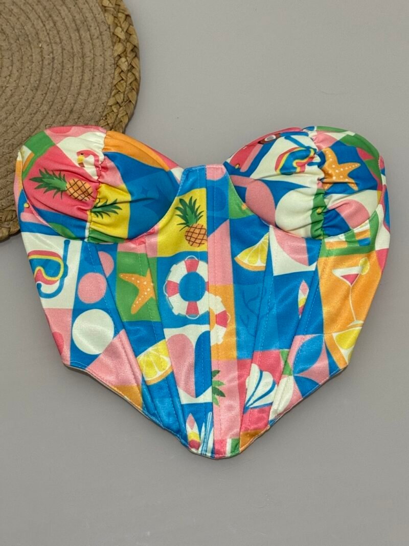 CORSELET ESTAMPA DIGITAL EM MONTARIA FORRADA COM BARBATANAS, BOJO E REGULAGEM ATRÁS – Imagem 11 [nsid:812030779]