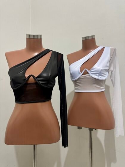 CROPPED MULA MANCA COM ARO DE SUSTENTAÇÃO EM CIRRÊ ACETINADO COM MANGA EM TULE – Imagem 1 [nsid:859075560]