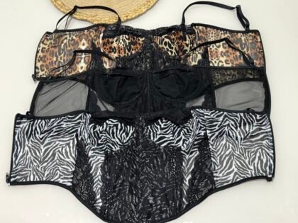 CORSELET EM TULE ANIMAL PRINT + RENDA, ARO DE SUSTENTAÇÃO, BARBATANAS, ALÇA REGULADORA E ZÍPER ATRÁS – Imagem 1 [nsid:885295977]