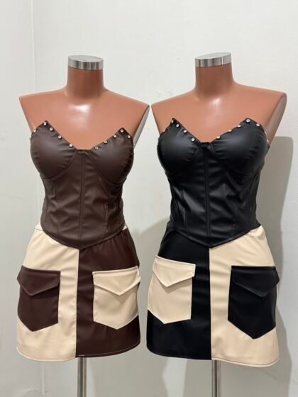 CORSELET CRAVEJADO EM COURO FAKE COM BARBATANAS, BOJO E REGULAGEM NAS COSTAS – Imagem 1 [nsid:907628481]