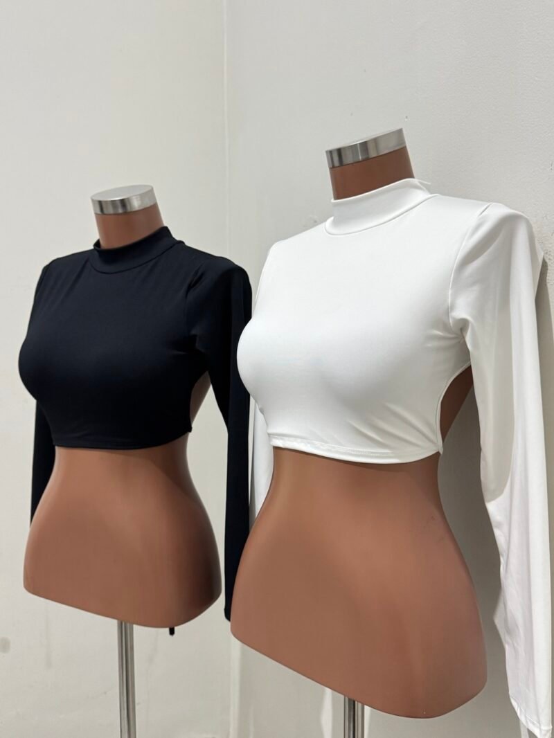 CROPPED COSTAS NUA, MANGA LONGA EM MALHA SUPLEX COM BOJO – Imagem 2 [nsid:929348224]