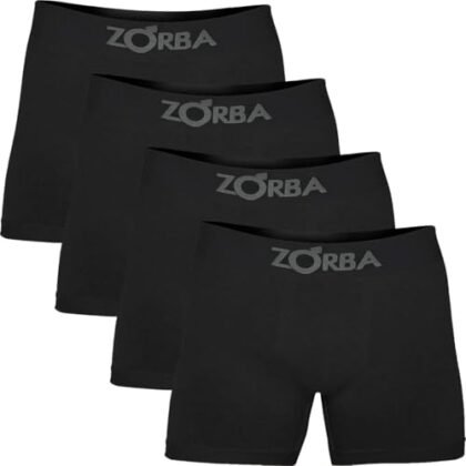 Kit com 4 Cuecas Boxer Algodão Sem Costura Zorba (BR, Alfa, G, Regular, Preto) Zorba