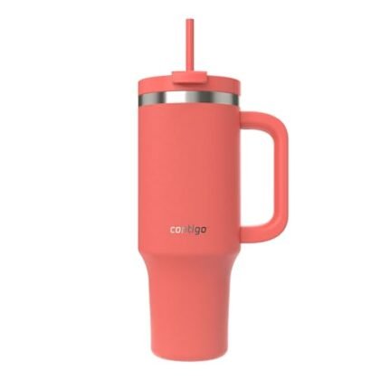 Tumbler Contigo Coral de aço inoxidável.