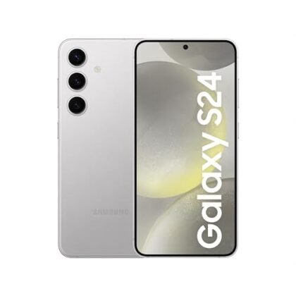 Samsung Galaxy S24 cinza com Galaxy AI, tela de 6.2" e câmera de 12MP.