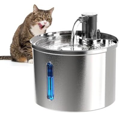 Bebedouro Fonte Água 3L Filtro Silenciosa Inox Para Gatos Cães Filtragem Automática, Fonte de água para Gatos-Janela de nível de água,Bivolt VEDO