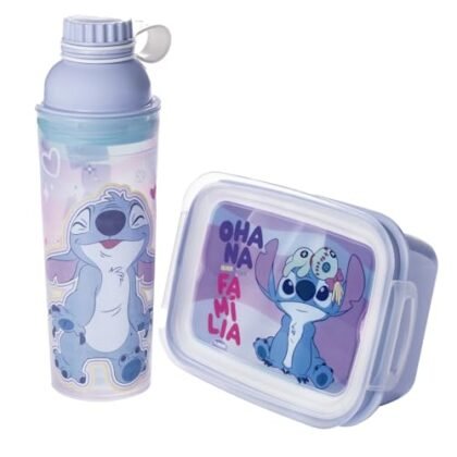 Kit Stitch Infantil: Marmita, Garrafa e Lancheira Disney.