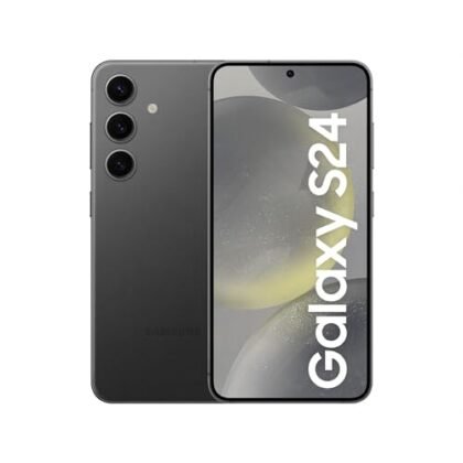 Smartphone Samsung Galaxy S24 preto com Galaxy AI e câmera selfie de 12MP.