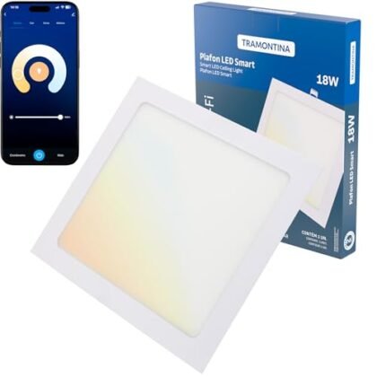 Tramontina Plafon Smart​ LED Quadrado de Embutir 18W Inteligente Wi-Fi + Bluetooth​ e função de geolocalização - Compatível com Alexa e Google Assistente Tramontina