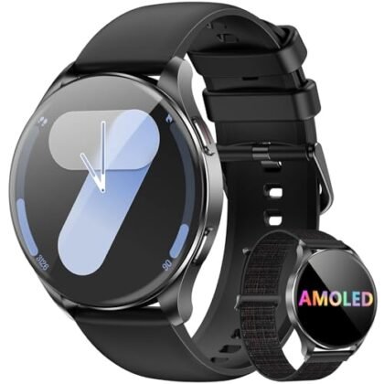 Smartwatch Redondo AMOLED 1.43" - Relógio Inteligente com Chamadas Bluetooth, 130+ Modos Esportivos, IP68, Compatível Android/iOS - Unissex IOWODO