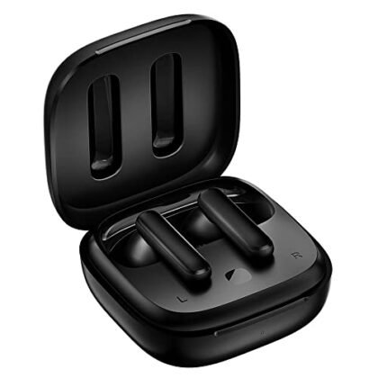 QCY T13 ANC: Fone de ouvido sem fio preto com cancelamento de ruído.