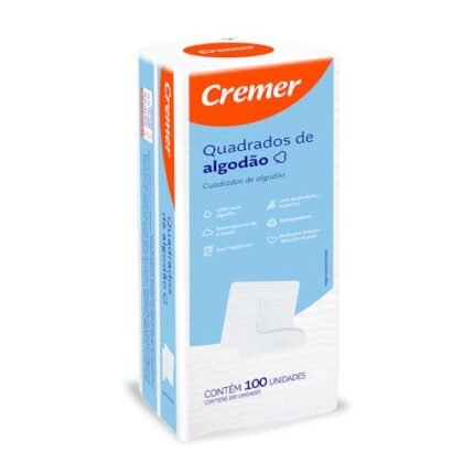 Algodão Cremer quadrado para higiene e cuidado.