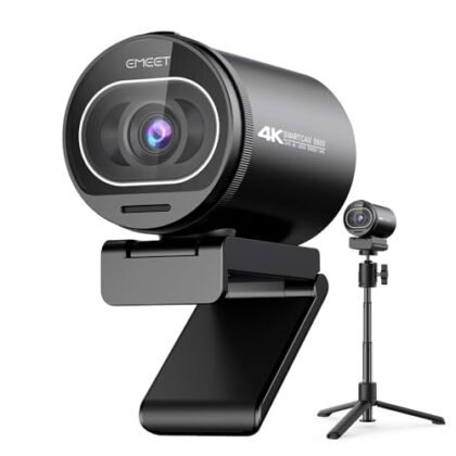 Webcam 4K EMEET S600 com tripé.