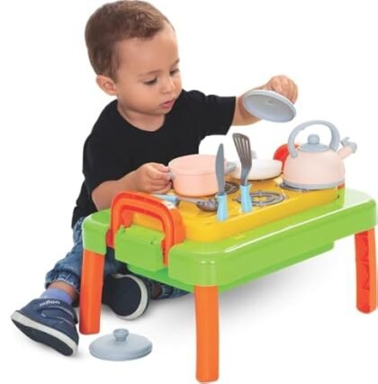 Mesa Montável Gourmet com kit de utensílios e panelas de cozinha – Mercotoys MercoToys