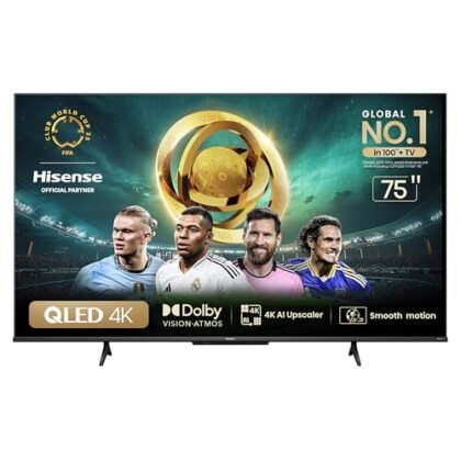Smart TV QLED 4K 75" Hisense exibindo cores vibrantes.