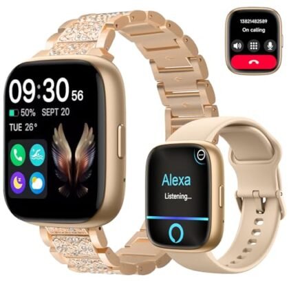 SmartWatch, relogio smartwatch com Ecrã tátil e Alexa, à prova d'água IP68, relogio smartwatch feminino e masculino, com modo esportivo e recebimento de notificações (Ouro rosê) Genérico