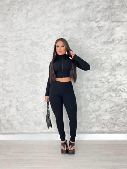 CONJUNTO ZURY EM ANARRUGA COM ZÍPER (CROPPED + CALÇA) – Imagem 1 [nsid:940173364]
