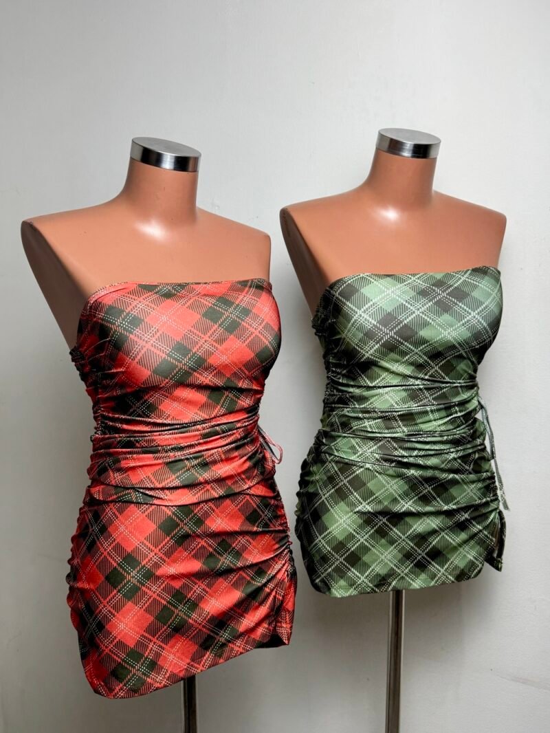 VESTIDO XADREZ EM MALHA SUPLEX COM BOJO, RECORTE LATERAL E DRAPEADO – Imagem 6 [nsid:896749802]