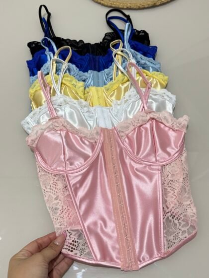 CORSELET LARA COM ALÇA EM MALHA PRADA SHINE, COLCHETES, BARBATANAS E SEM BOJO – Imagem 1 [nsid:945199434]