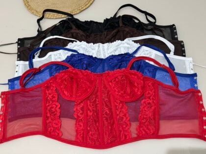 CORSELET LARI EM TULE COM RENDA, BARBATANAS. ARO DE SUSTENTAÇÃO E REGULAGEM ATRÁS – Imagem 1 [nsid:967234020]