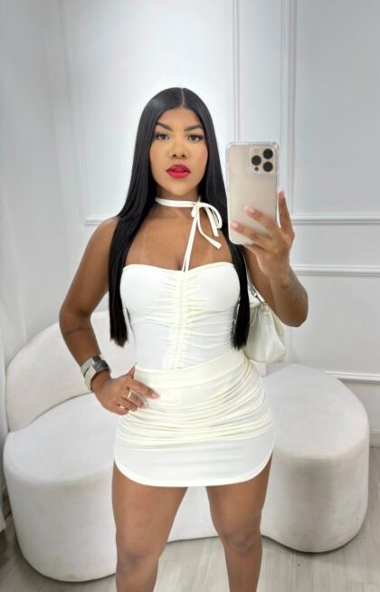 CONJUNTO BODY FRANZIDO + SAIA DRAPEADA NAS LATERAIS EM MALHA SUPLEX (BODY COM FECHO) – Imagem 1 [nsid:967317614]