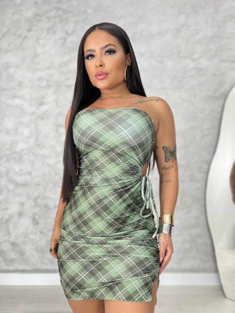 VESTIDO XADREZ EM MALHA SUPLEX COM BOJO, RECORTE LATERAL E DRAPEADO – Imagem 7 [nsid:902247493]